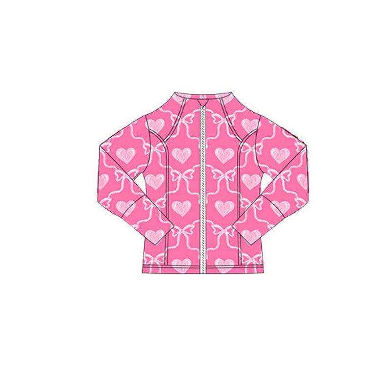 Baby Girls Pink Bows Hearts Plaid Valentine Yoga Zipper Jackets Top Preorder