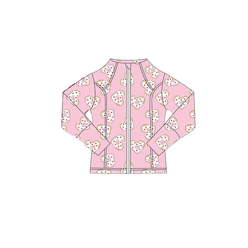 Baby Girls Pink Hearts Donuts Valentine Yoga Zipper Jackets Top Preorder