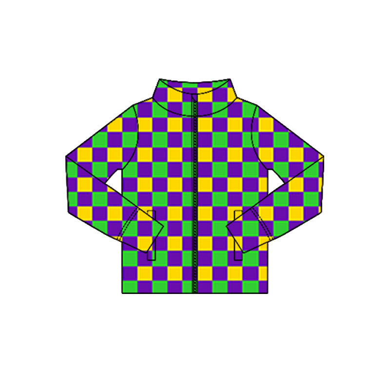 Baby Girls Mardigras Checked Yoga Zipper Jackets Top Preorder