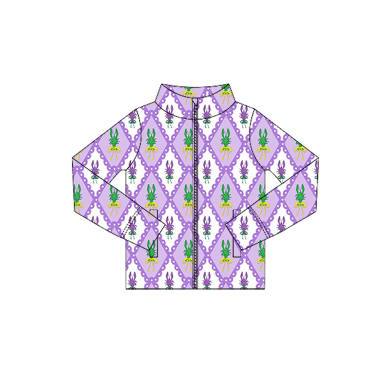 Baby Girls Mardigras Crayfishes Checked Yoga Zipper Jackets Top Preorder