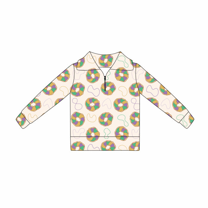 Baby Girls Mardigras Donuts Lights Zipper Pullovers Top Preorder