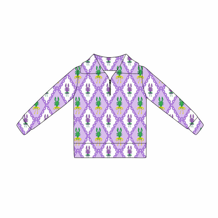Baby Girls Mardigras Crayfishes Checked Zipper Pullovers Top Preorder