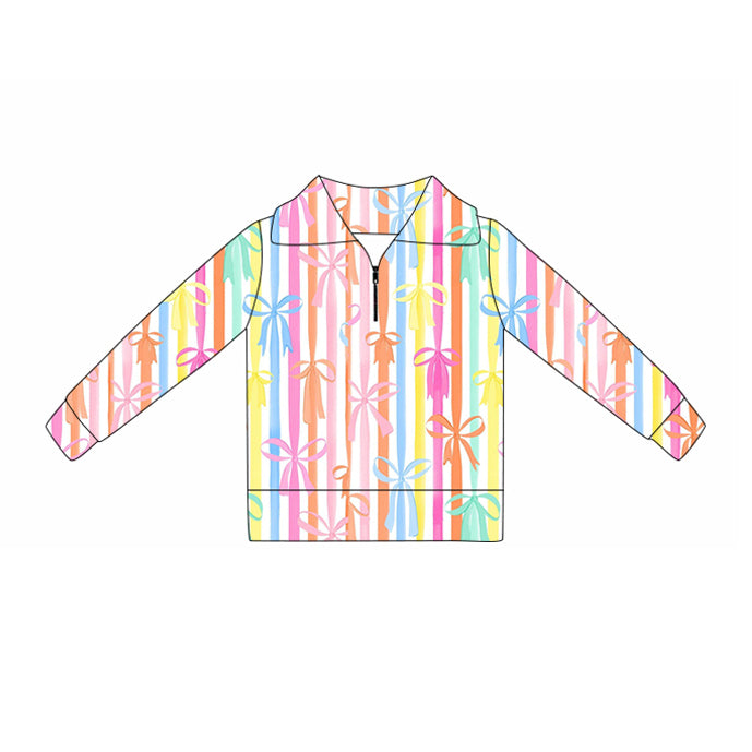 Baby Girls Colorful Bows Stripe Yoga Zipper Pullovers Top Preorder