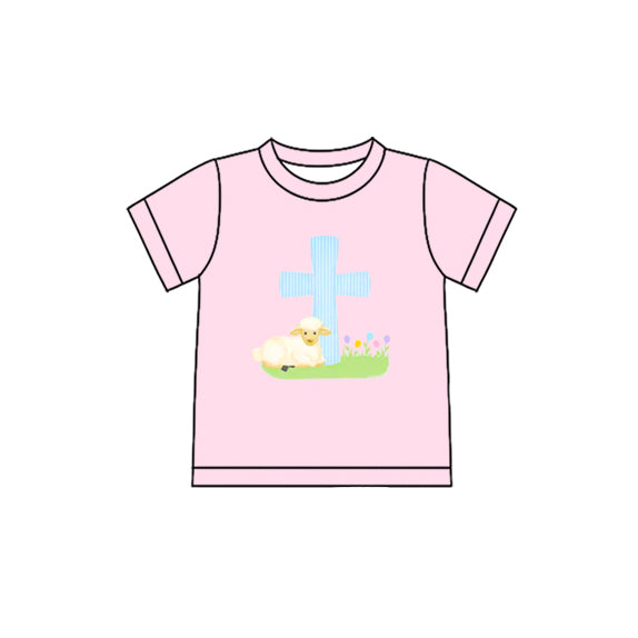 Baby Girls Pink Short Sleeve Cross Sheep Easter T-shirts Top Preorder