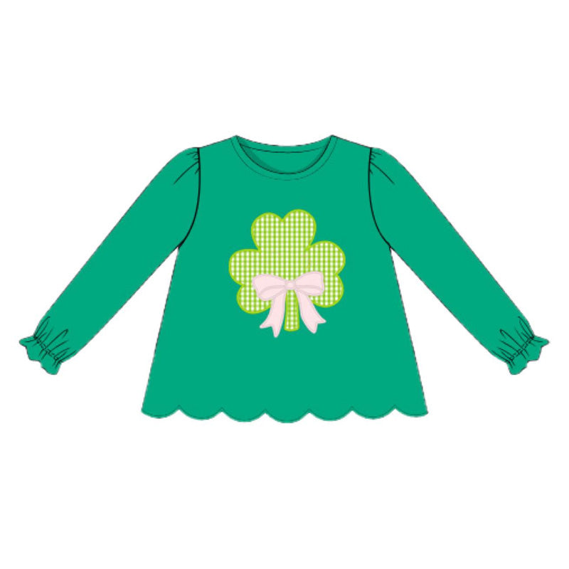 Baby Girls Green Long Sleeve Clovers Bows St Patrick Tunic Shirts Top Preorder