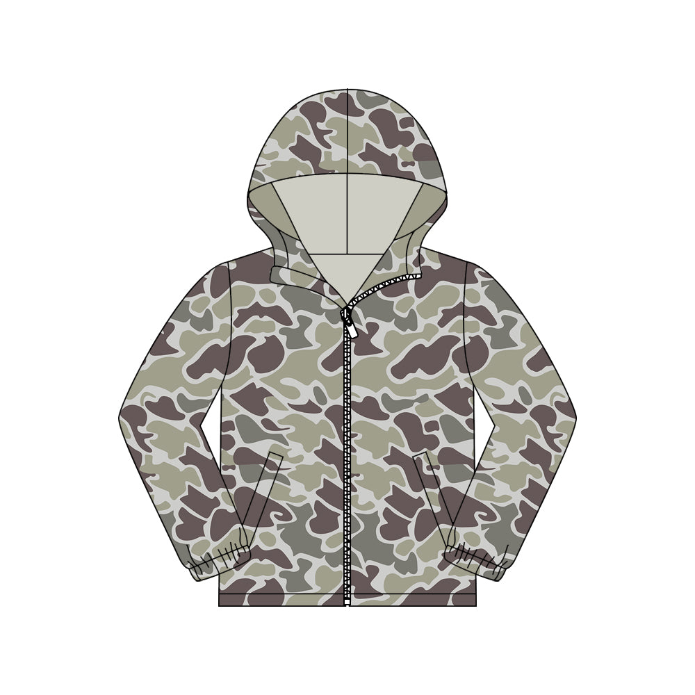 Adult Men Grey Camo Pocket Zipper Southern Hoodies Jackets Top Preorder