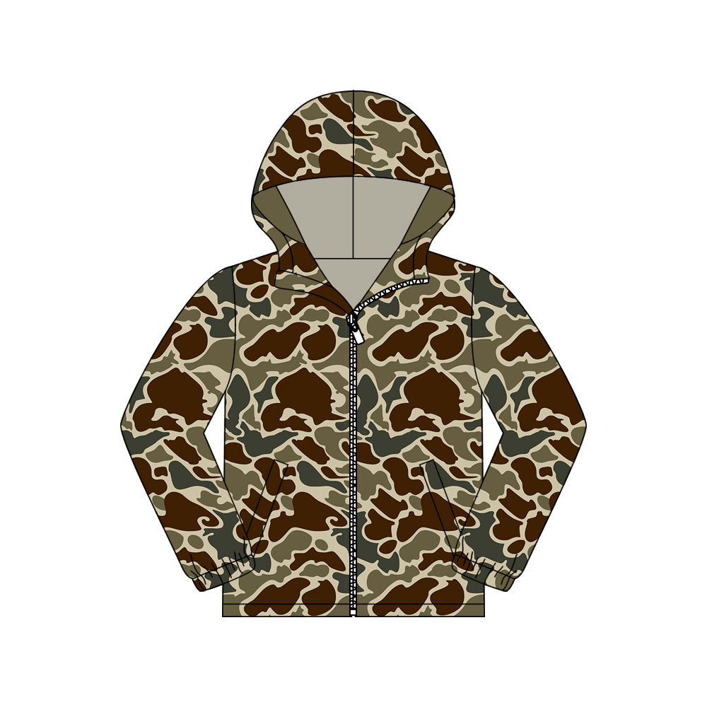 Adult Men Dark Khaki Camo Pocket Zipper Southern Hoodies Jackets Top Preorder