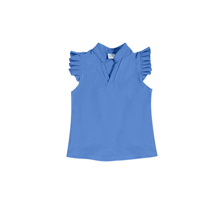Baby Girls Hot Blue Flutter Sleeve Button Yoga T-shirts Top Preorder