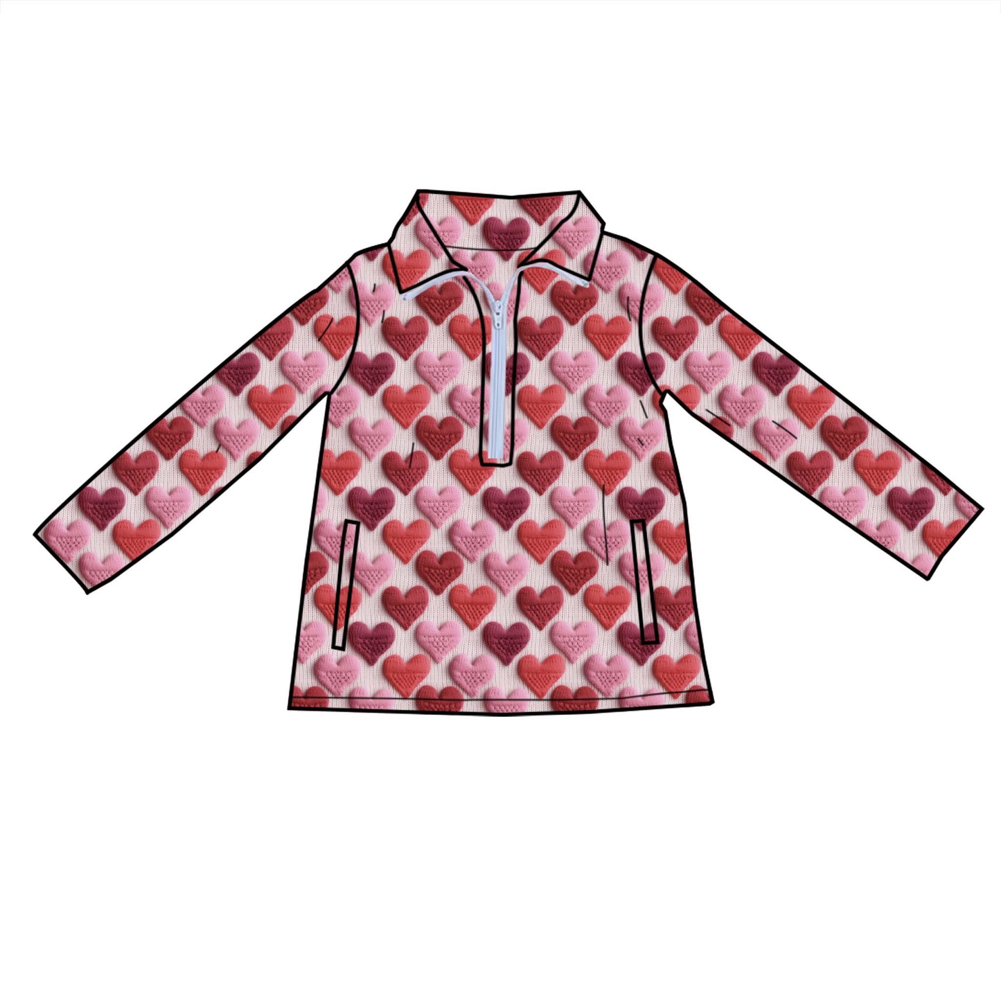 Baby Girls Long Sleeve Hearts Plaid Valentines Yoga Zipper Pockets Pullovers Top Preorder