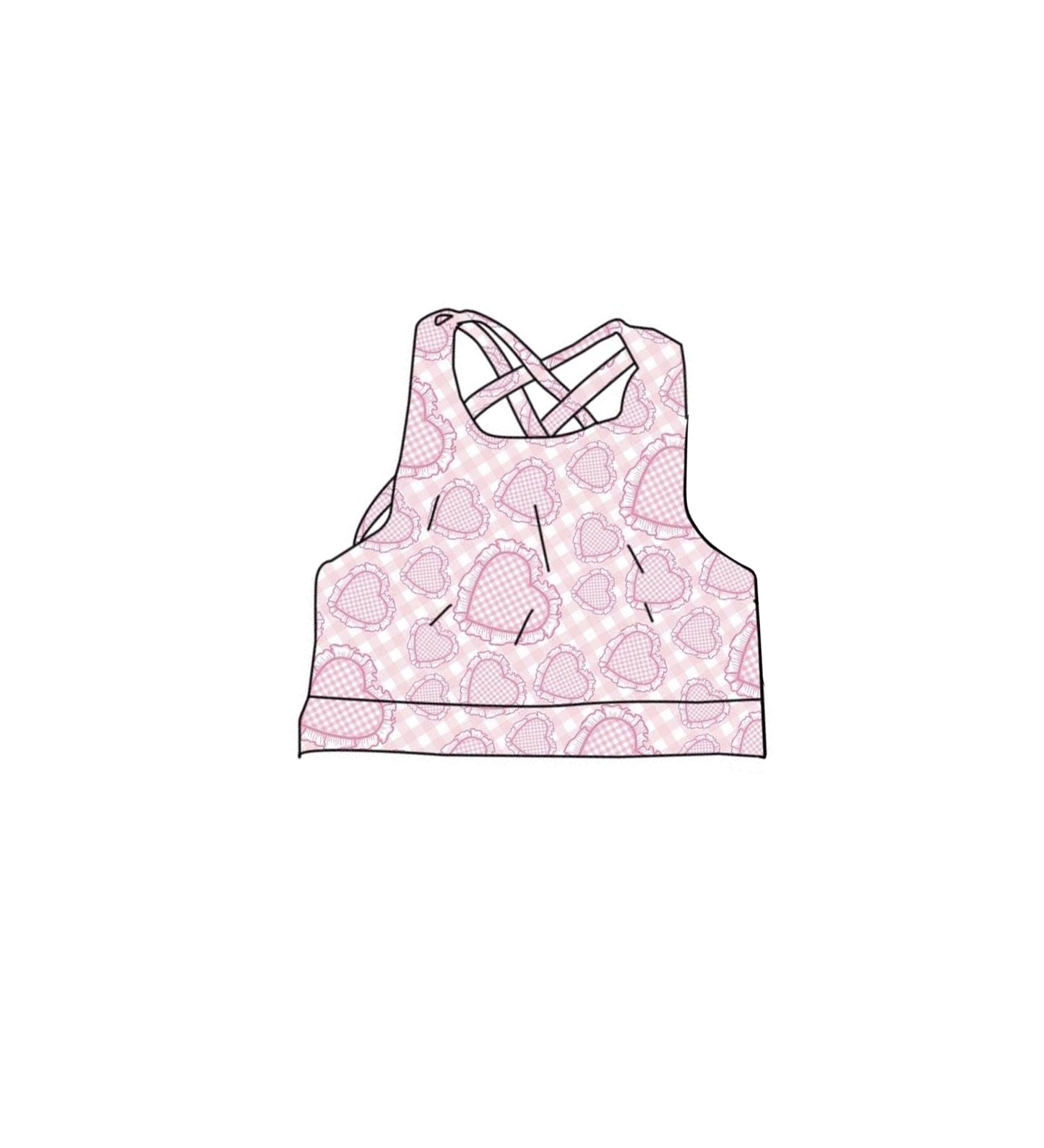 Baby Girls Strap Pink Checked Hearts Valentines Yoga Vests Top Preorder