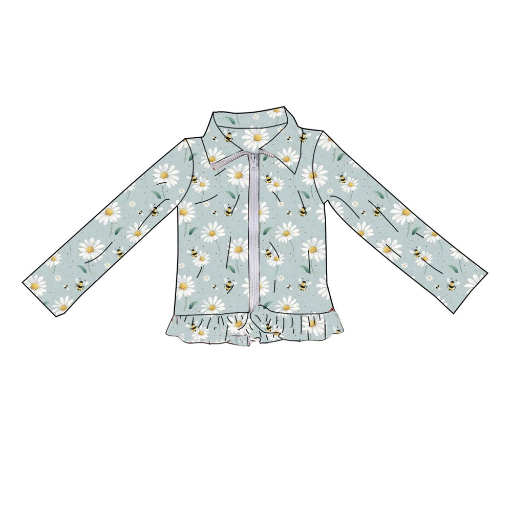 Baby Girls Long Sleeve Daisy Flowers Bees Yoga Zipper Jackets Top Preorder