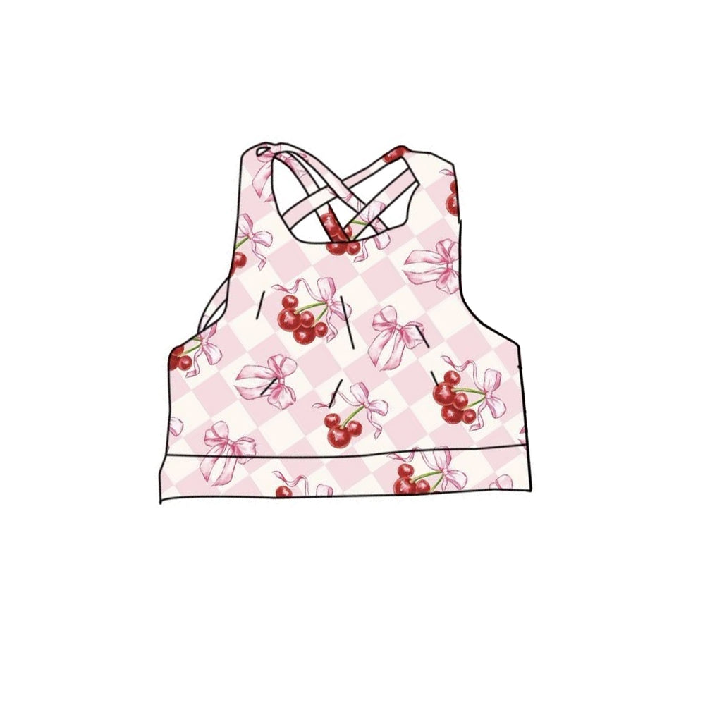 Baby Girls Strap Pink Checked Bows Cherry Yoga Vests Top Preorder
