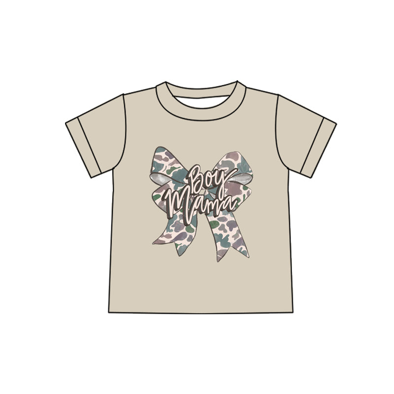 Adult Women Grey Camo Bows Mama's Boy Short Sleeve T-shirts Top Preorder