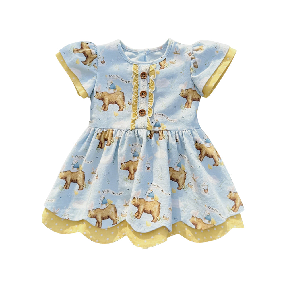Baby Girls Short Sleeve Rabbits Bears Button Easter Tunic Shirts Top Preorder