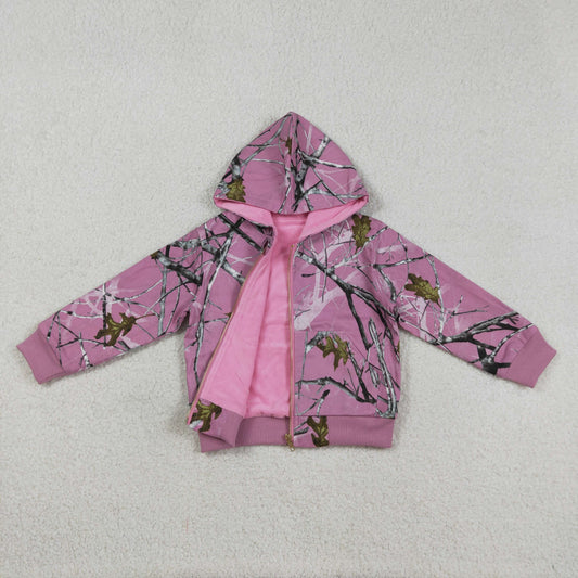 Baby Girls Pink Southern Leaves Camo Zip Pockets Hoodie Jackets Top