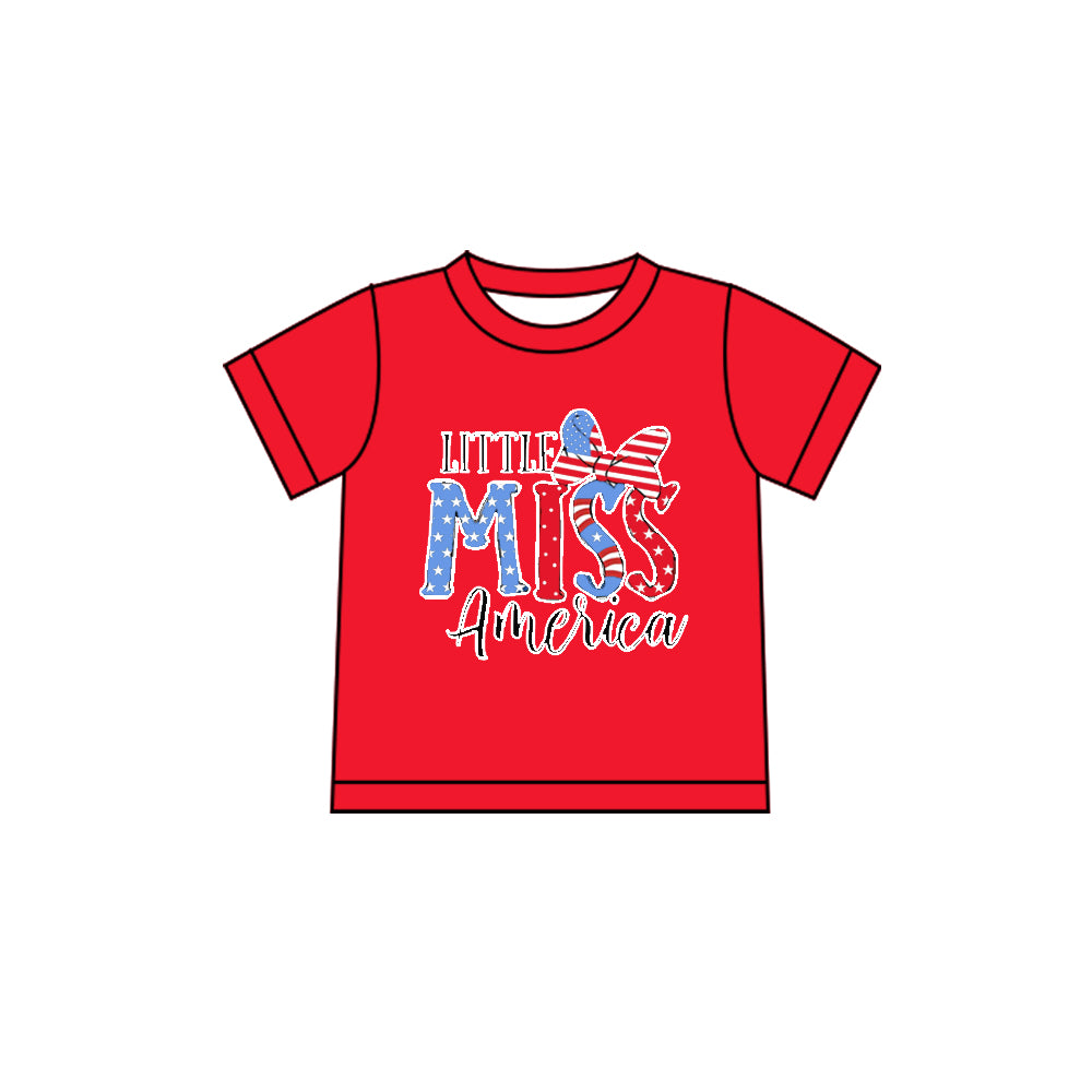 Baby Girls Red Short Sleeve Miss America 4th of July T-shirts Top Preorder