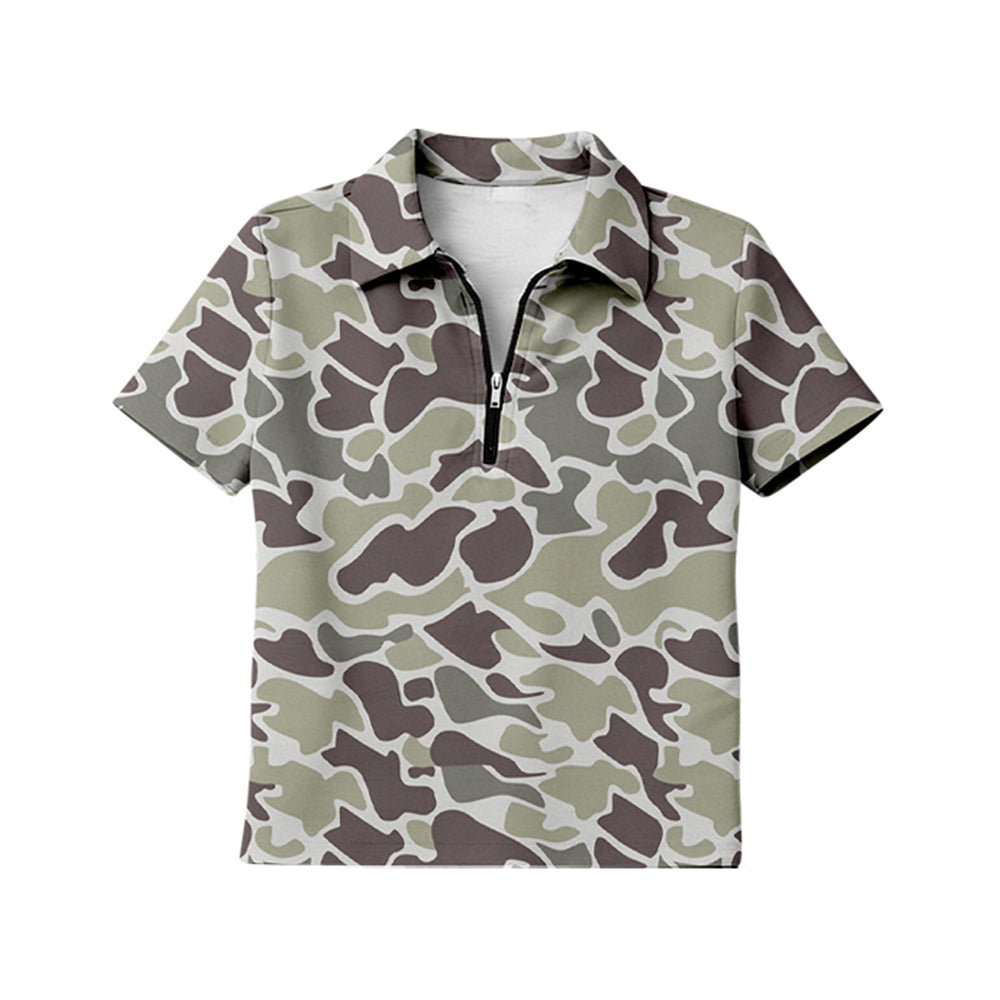 Adult Women Southern Grey Camo Short Sleeve Zipper Pullovers Top Preorder