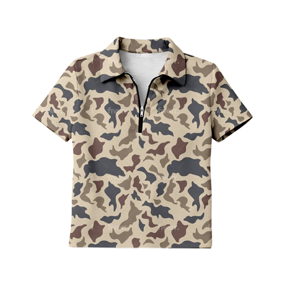 Adult Women Southern Khaki Camo Short Sleeve Zipper Pullovers Top Preorder