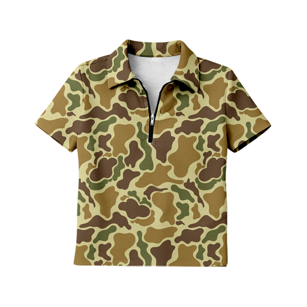 Adult Women Southern Yellow Camo Short Sleeve Zipper Pullovers Top Preorder