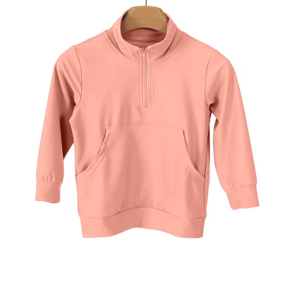 Baby Girls Peach Long Sleeve Zipper Pockets Yoga Active Pullovers Top Preorder