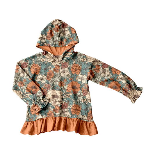 Baby Girls Colorful Flowers Fall Ruffle Hoodies Top Preorder
