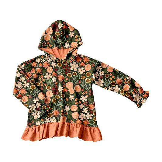 Baby Girls Colorful Flowers Fall Ruffle Hoodies Top Preorder
