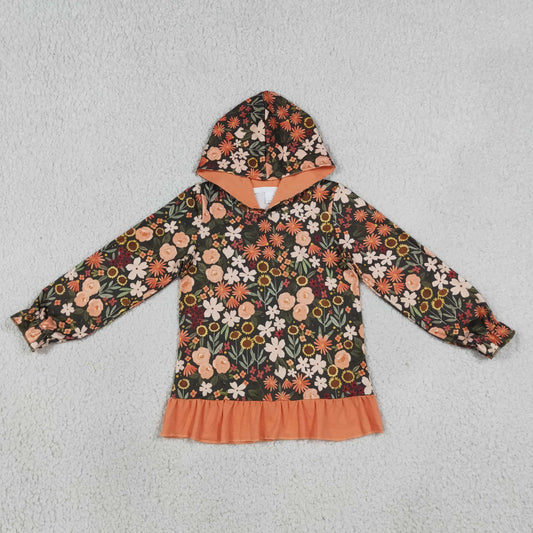 Baby Girls Long Sleeve Colorful Flowers Fall Ruffle Hoodies Top