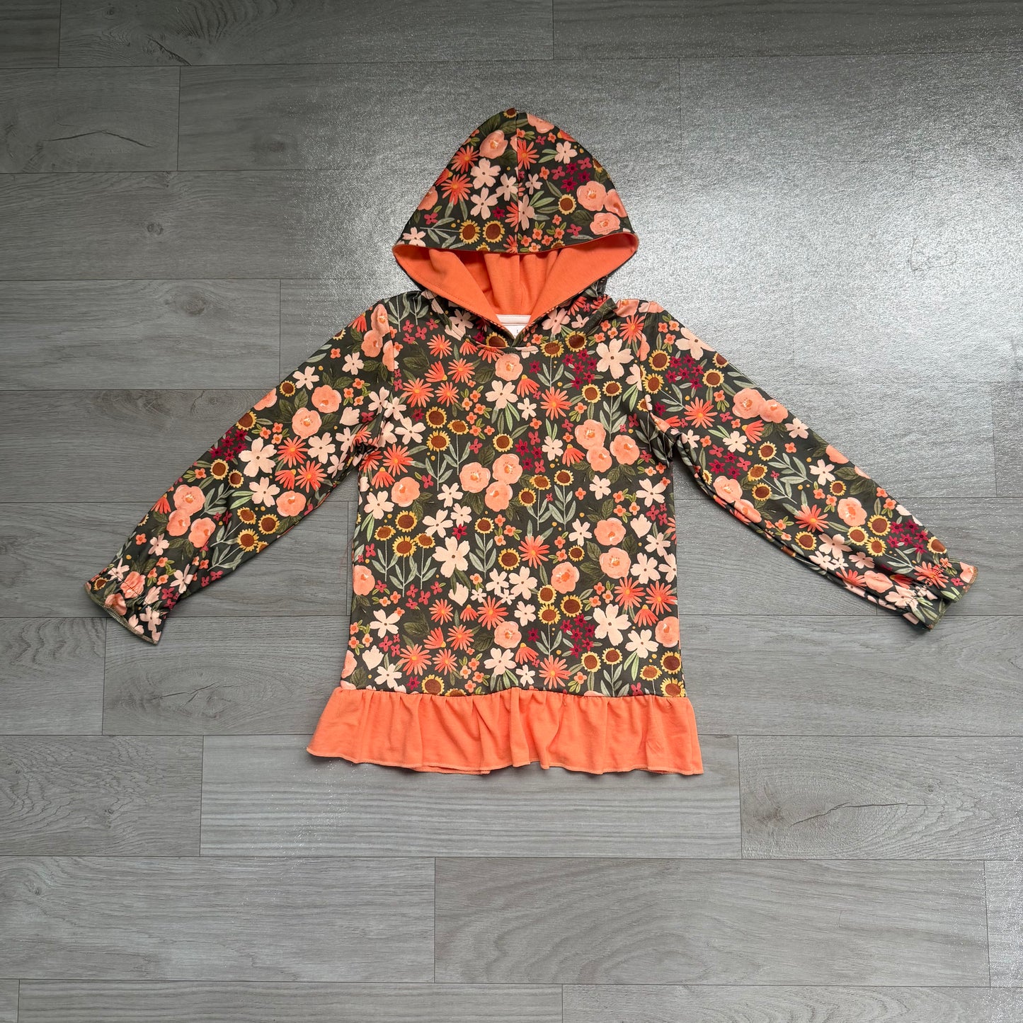 Baby Girls Long Sleeve Colorful Flowers Fall Ruffle Hoodies Top
