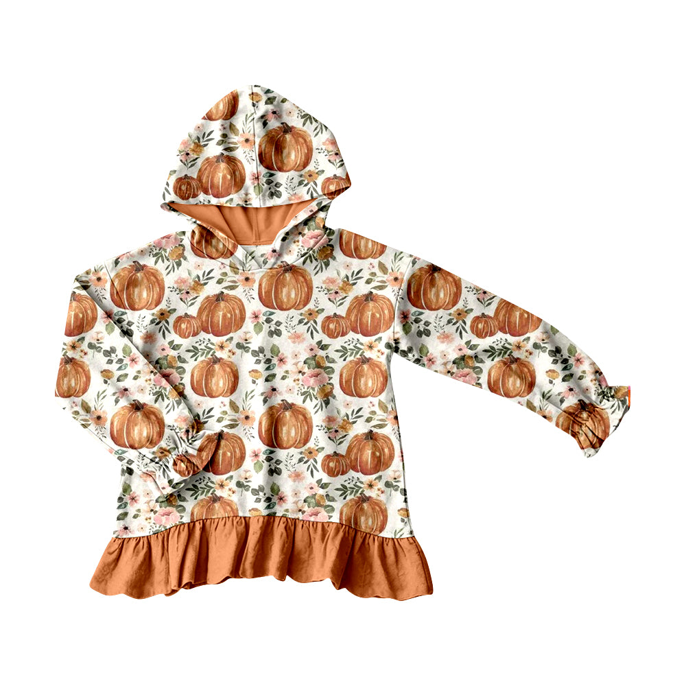 Baby Girls Flowers Pumpkins Fall Ruffle Hoodies Top Preorder