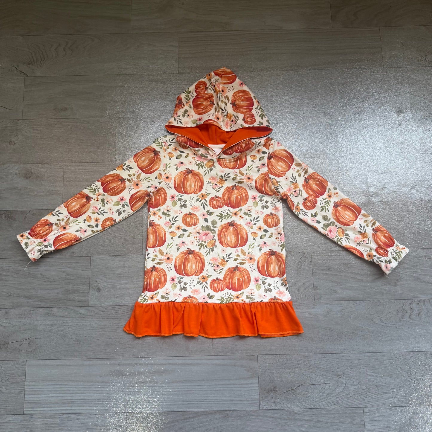 Baby Girls Flowers Pumpkins Fall Ruffle Hoodies Top