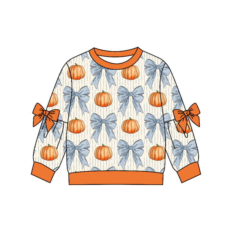 Baby Girls Long Sleeve Bows Pumpkins Fall T-shirt Top Preorder