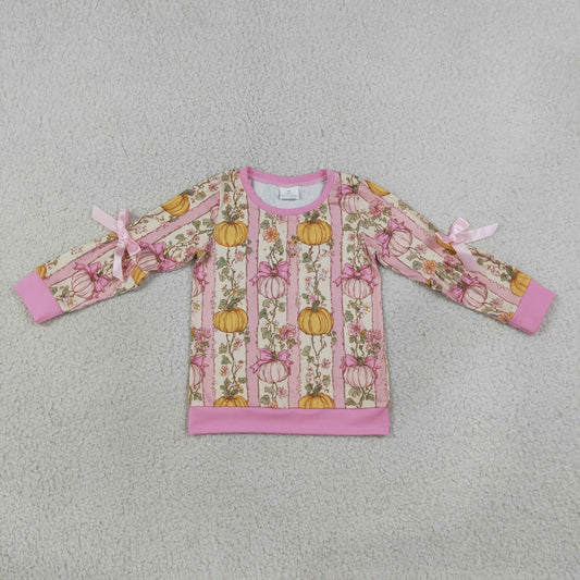 Sibling Baby Girls Long Sleeve Flowers Pumpkins Bows Fall T-shirts Top