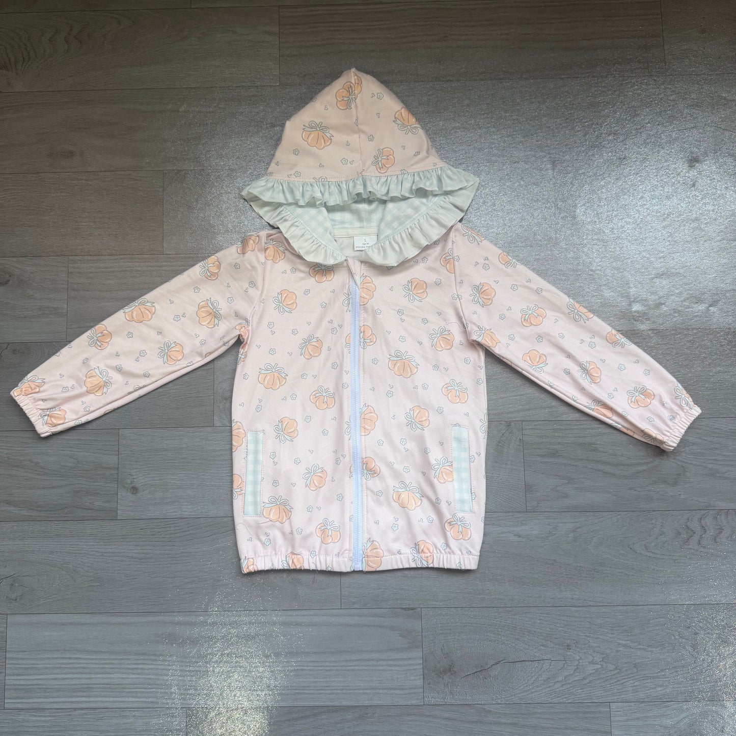 Baby Girls Long Sleeve Flowers Pumpkins Fall Zip Pockets Ruffle Hoodies Jackets Top