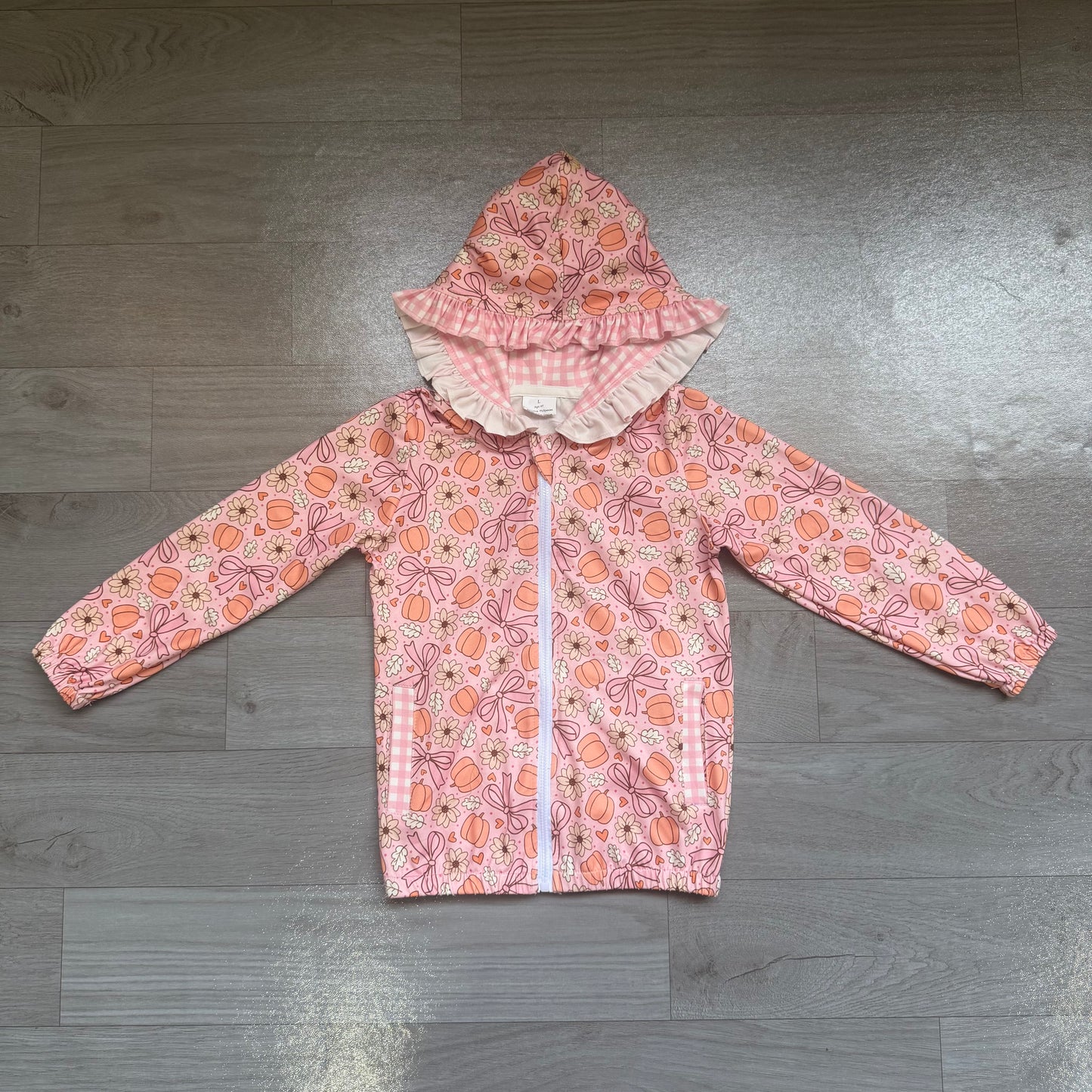 Baby Girls Flowers Bow Pumpkins Fall Zip Pockets Ruffle Hoodie Jackets Top