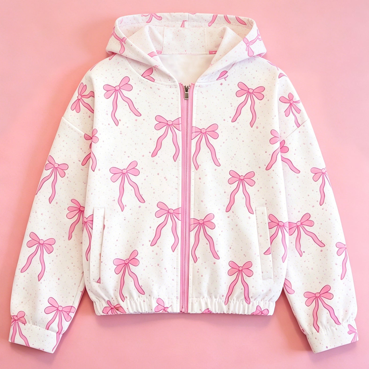 Baby Girls Pink Bows Polka Dots Yoga Active Zipper Pockets Hoodie Top Preorder