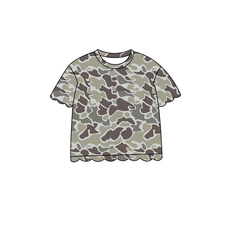 Baby Girls Short Sleeve Southern Grey Camo Scallop T-shirts Top Preorder