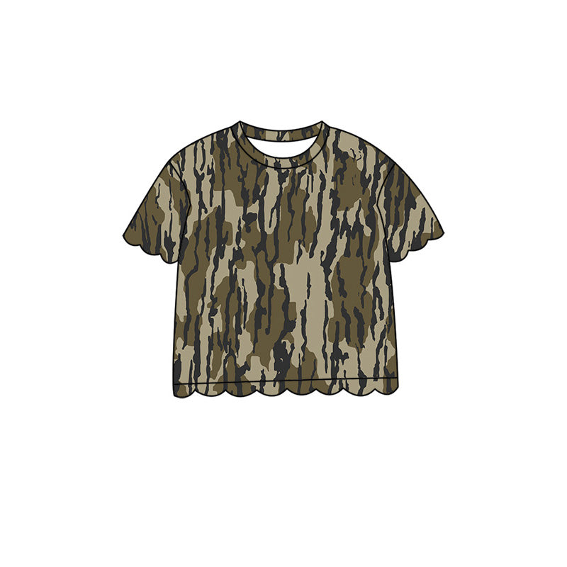 Baby Girls Short Sleeve Southern Olive Camo Scallop T-shirts Top Preorder