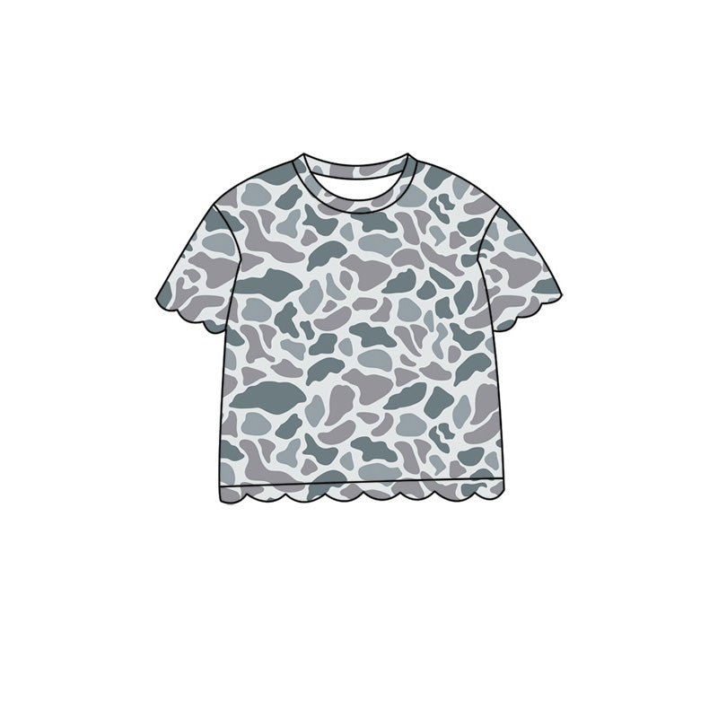 Baby Girls Short Sleeve Southern Light Grey Camo Scallop T-shirts Top Preorder