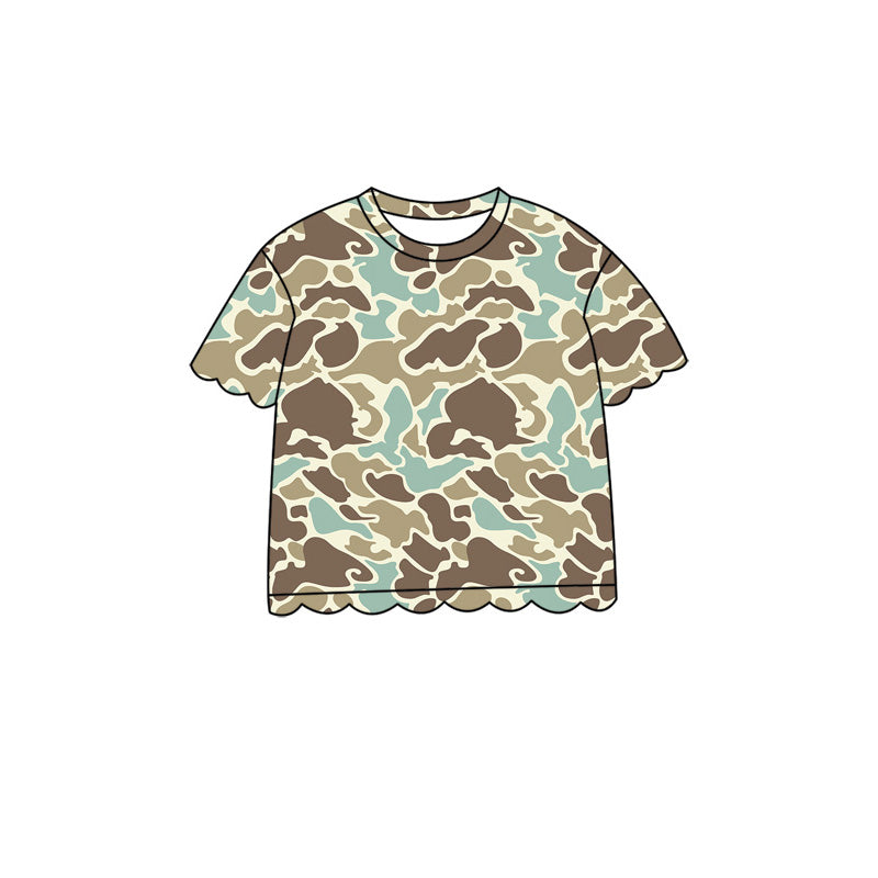 Baby Girls Short Sleeve Southern Khaki Camo Scallop T-shirts Top Preorder
