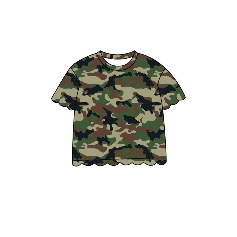 Baby Girls Short Sleeve Southern Green Camo Scallop T-shirts Top Preorder