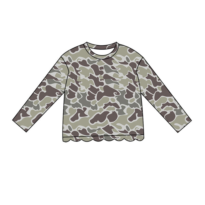 Baby Girls Long Sleeve Southern Grey Camo Scallop T-shirts Top Preorder
