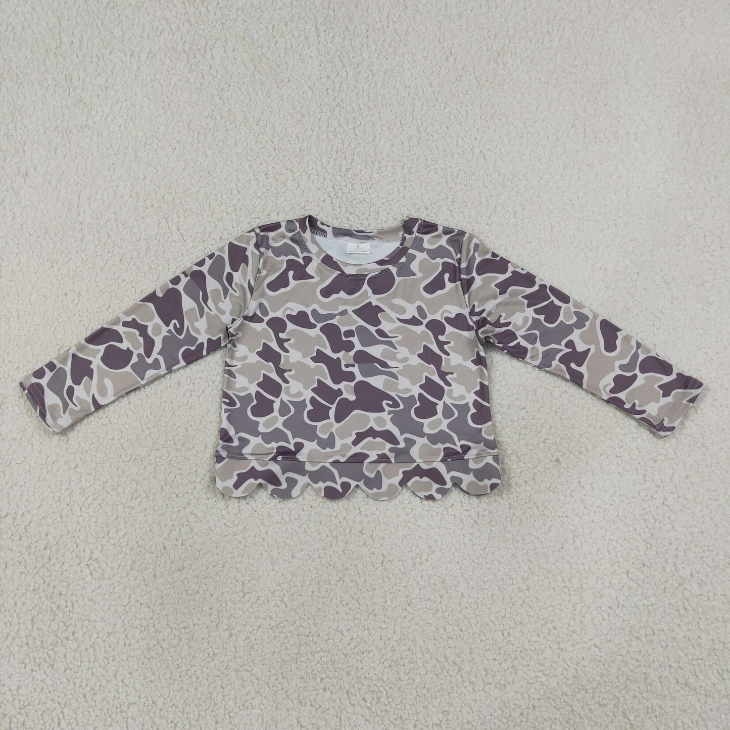 Baby Girls Long Sleeve Southern Grey Camo Scallop T-shirts Top