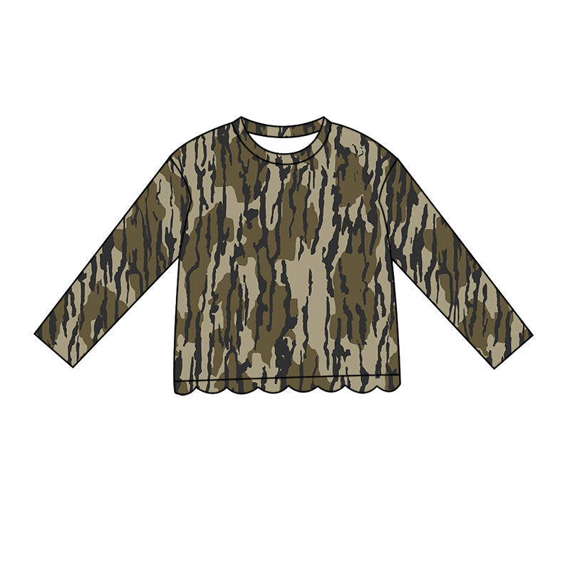 Baby Girls Long Sleeve Southern Olive Camo Scallop T-shirts Top Preorder