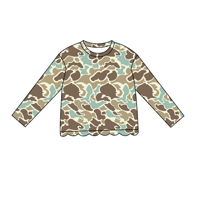 Baby Girls Long Sleeve Southern Khaki Camo Scallop T-shirts Top Preorder