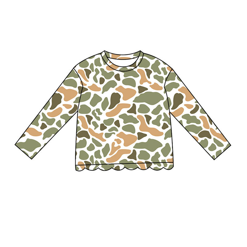 Baby Girls Long Sleeve Southern Yellow Camo Scallop T-shirts Top Preorder
