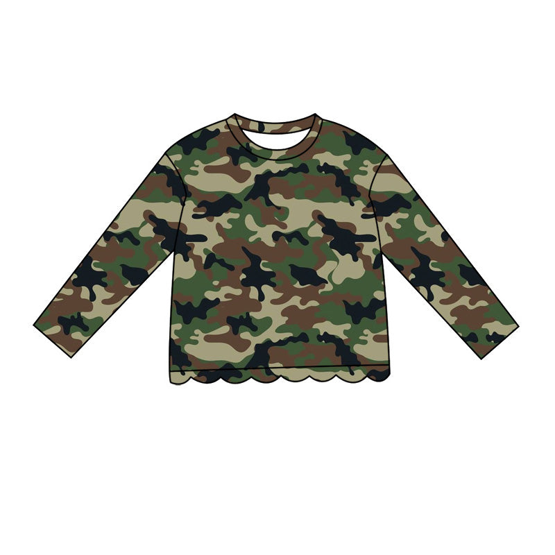 Baby Girls Long Sleeve Southern Green Camo Scallop T-shirts Top Preorder