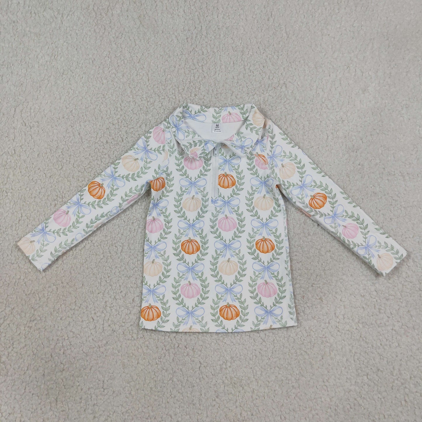 Baby Girls Pumpkins Bows Checked Yoga Active Half Zip Fall Pullovers Top