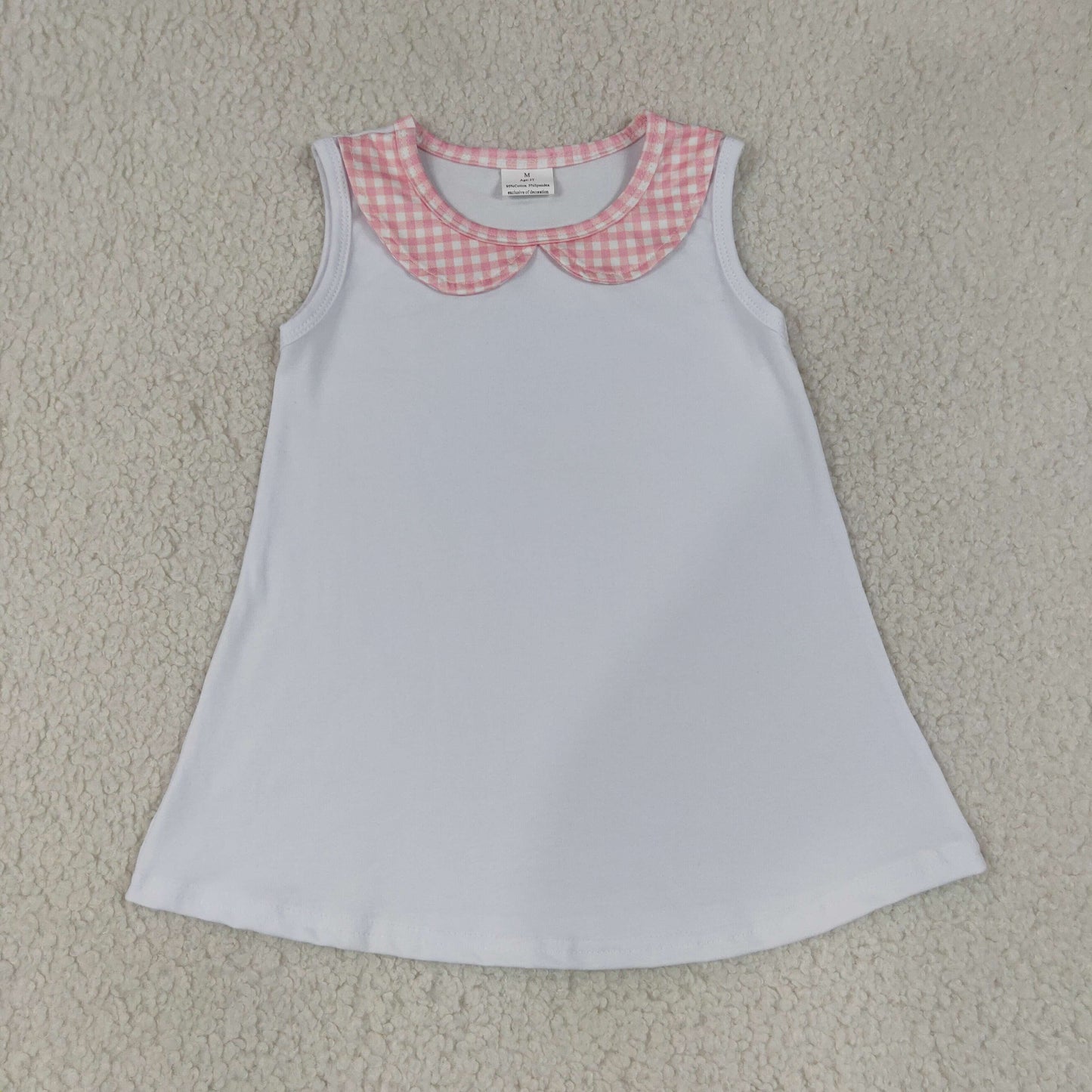 Baby Girls Sleeveless Light Pink Checked Collar T-shirt Tunic Tops