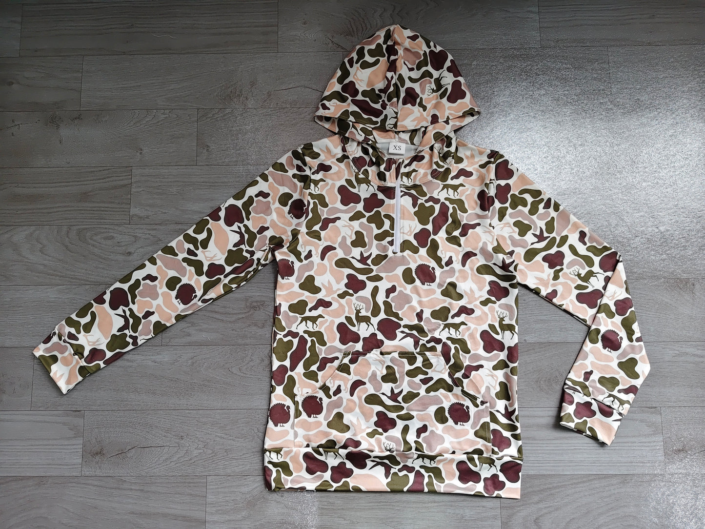 Adult Women Deer Ducks Dogs Camo Hunting Zip Pocket Hoodies Tops