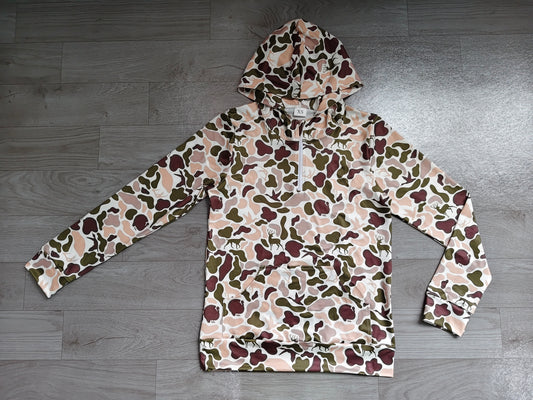 Adult Women Deer Ducks Dogs Camo Hunting Zip Pocket Hoodies Tops